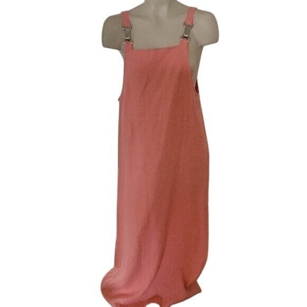 John Paul Richard Uniform Coral Pink 100% Linen Maxi Dress Metal Hardware M cali